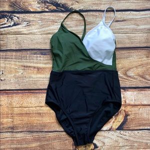 Kona Sol olive green color block one piece